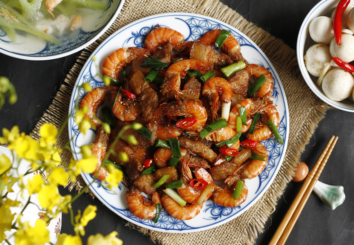 cách làm tôm rang thịt